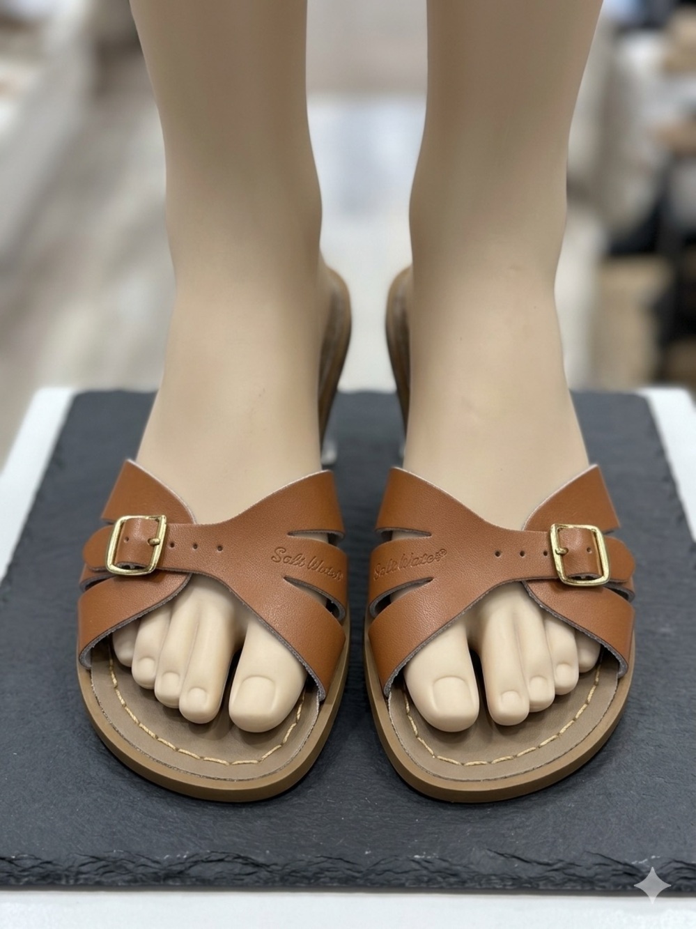 Salt Water Women's Tan Buckle Slide Sandals - Classic Casual Comfort